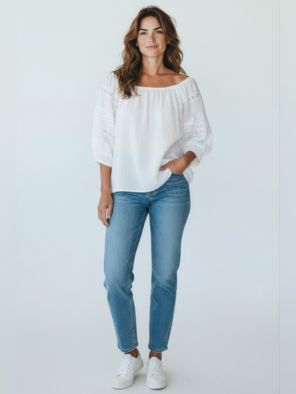 Draper James White Peasant Off-Shoulder Blouse